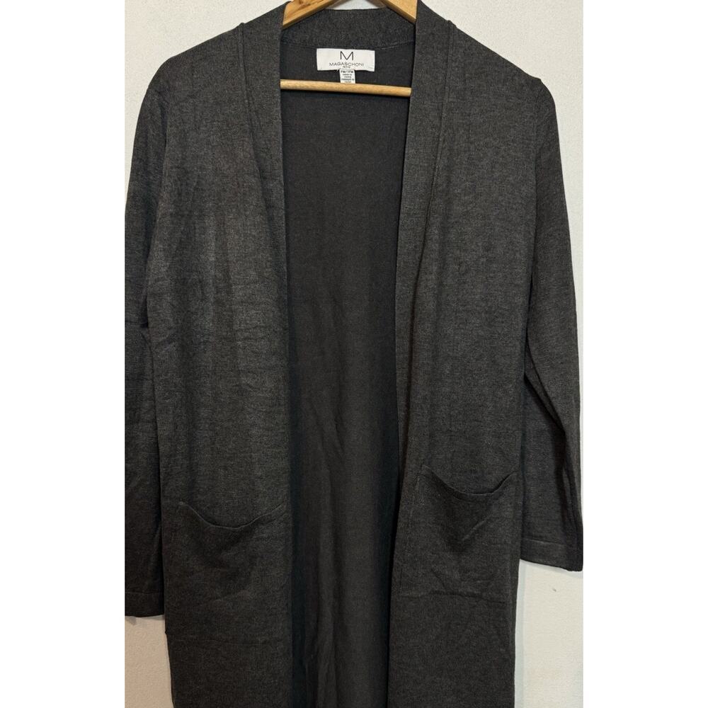 Magaschoni Dark Gray Longline Duster Open Front Cardigan Sweater Petite Medium - Picture 3 of 6